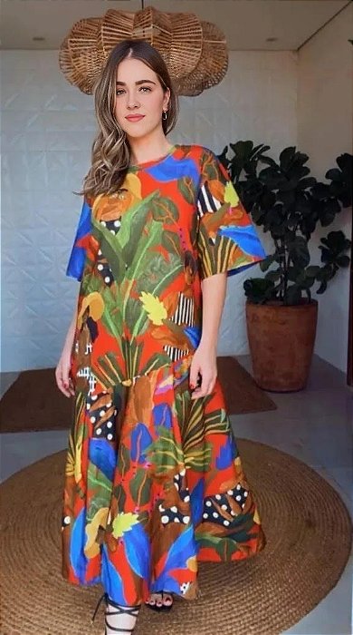 Vestido Beleza Tropical Maxi Farm (BAZAR SEM TROCA)