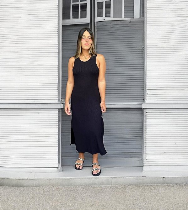 Vestido Rib Nadador Liso Preto Farm