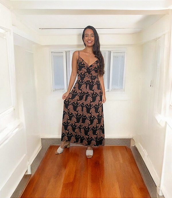Vestido Longo Tigres Amarelos Farm