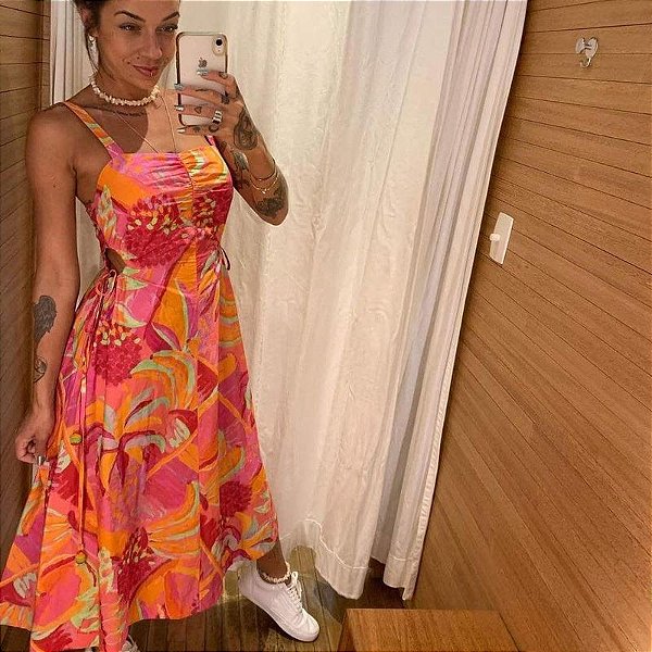 Vestido Midi Estampa Pincelada Farm (sem troca)