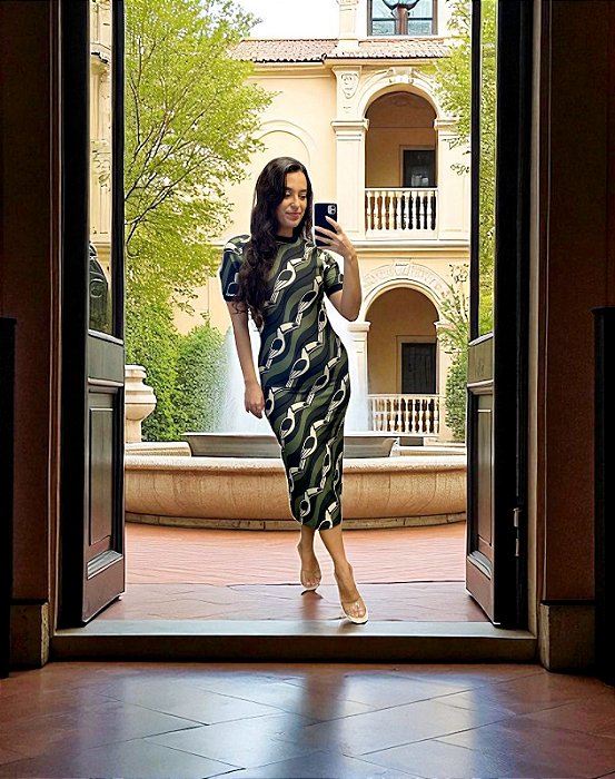 Vestido Midi Retilínea Tucano Gráfico