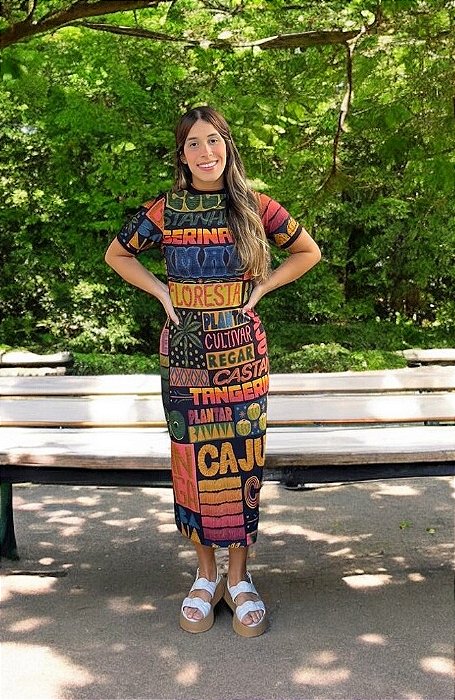 Vestido Retilínea Midi Estampa Semear