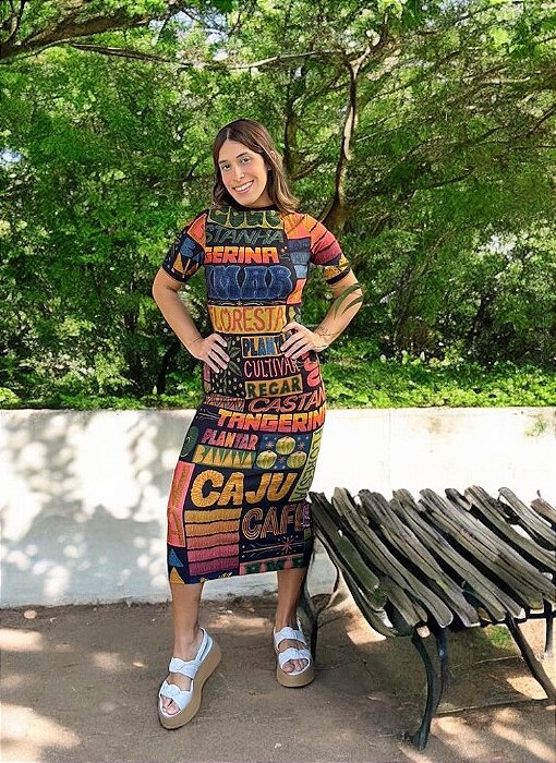Vestido Retilínea Midi Estampa Semear