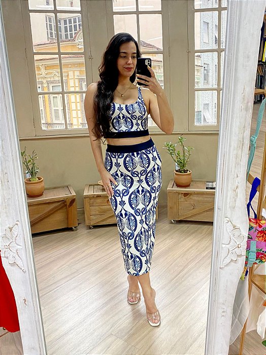 Saia Rib Midi Cavalos Marinhos