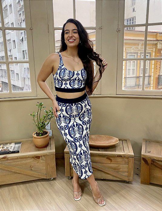 Saia Rib Midi Cavalos Marinhos (SEM TROCA)