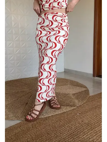 Saia Rib Midi Peixe Copa Vermelho