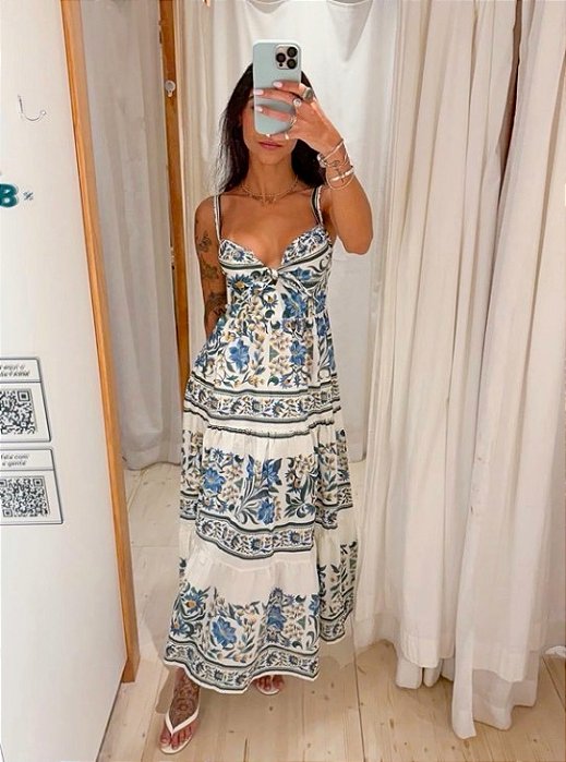 Vestido Longo Azulejo Floral