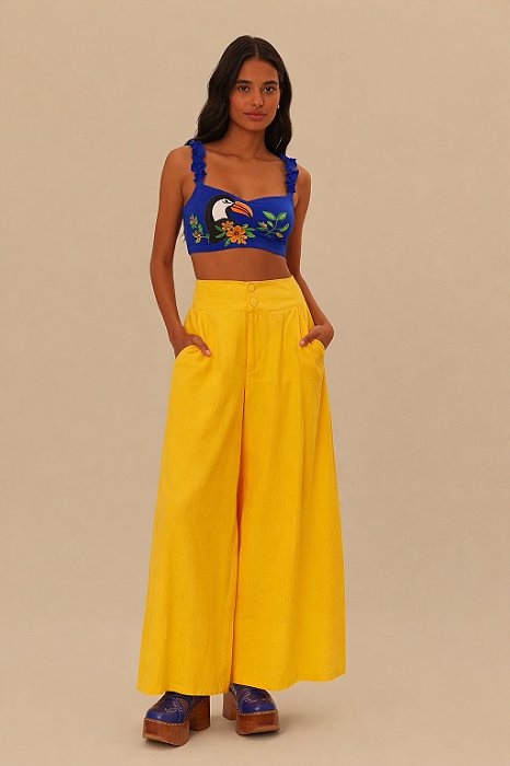 Calça Pantalona Barra Longa Amarela