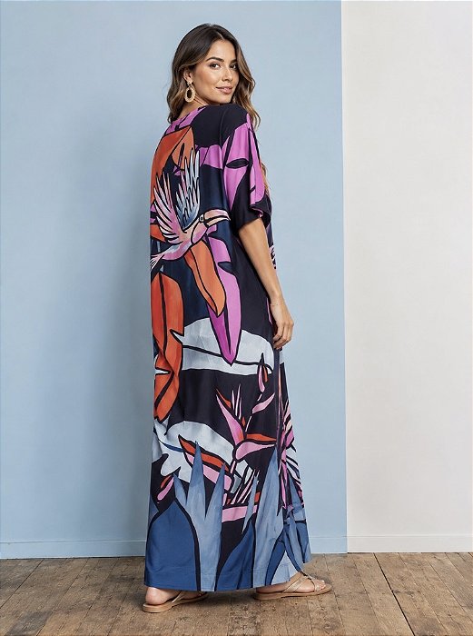 Vestido Midi Banana Floral Azul