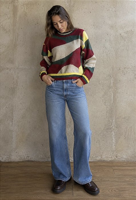 Casaco Jacquard Tricot Abstrato Bege (sem troca)
