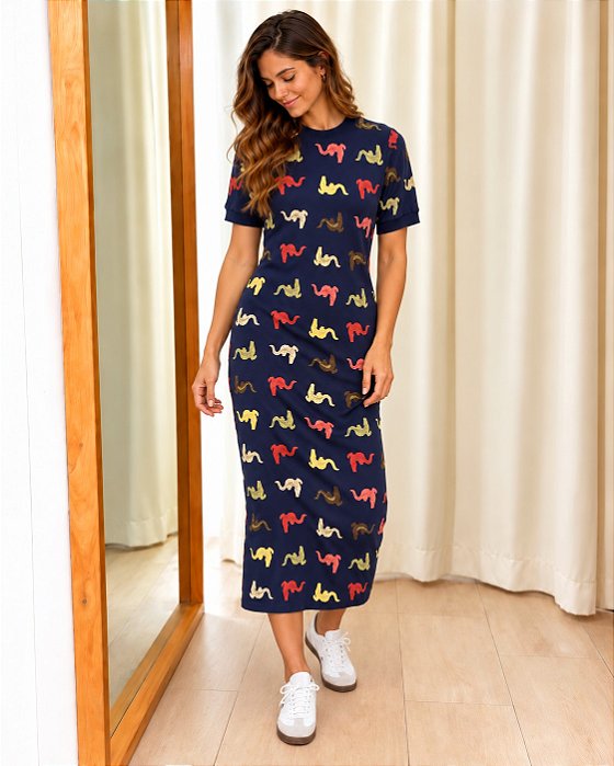 Vestido Midi Crocodilos Coloridos