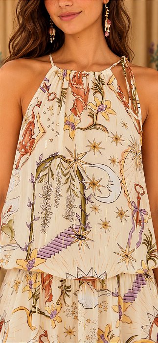 Vestido Curto Estampado Tropical Mistico