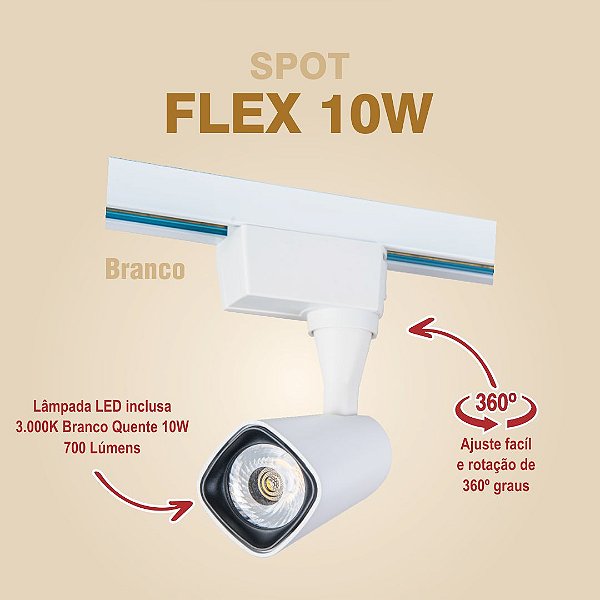 SPOT PARA TRILHO - FLEX 10W - BRANCO