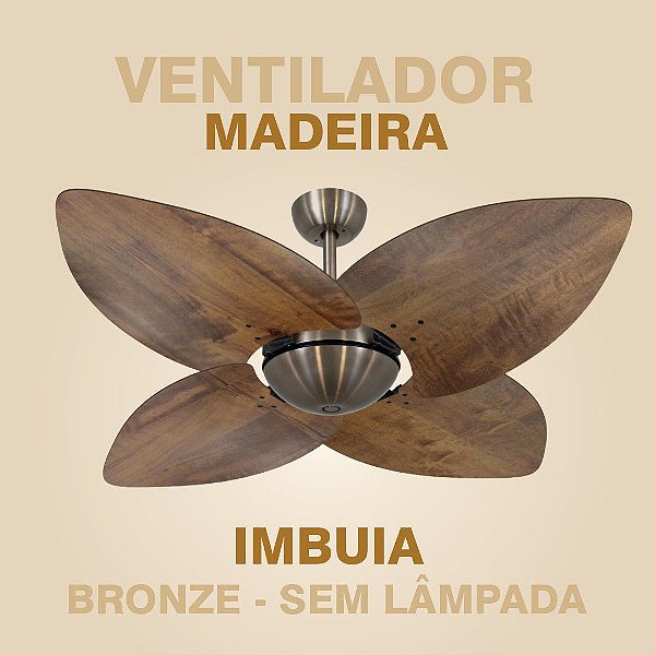 VENTILADOR MADEIRA IMBUIA COM BRONZE - SEM LÂMPADA