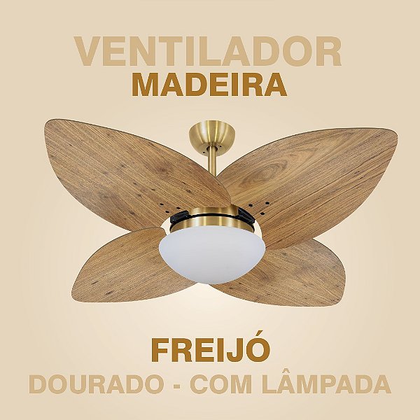 VENTILADOR MADEIRA FREIJÓ COM DOURADO