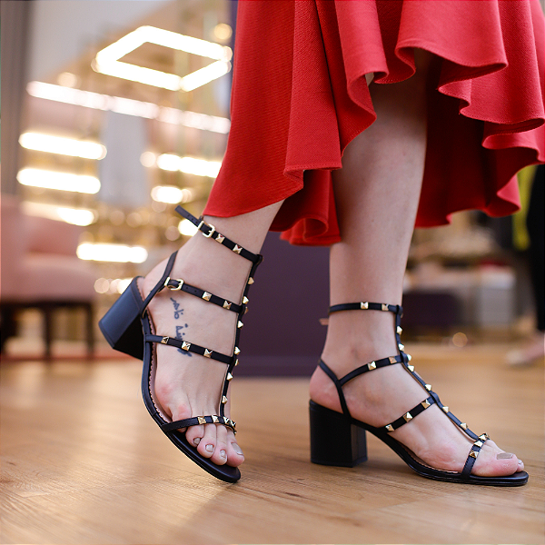 Sandália Diana Salto Bloco Preto K.Daher