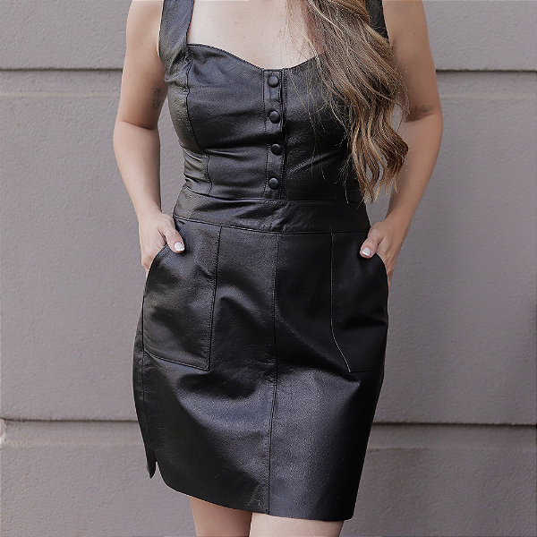 Minissaia Couro Pelica Preta - Karine Daher