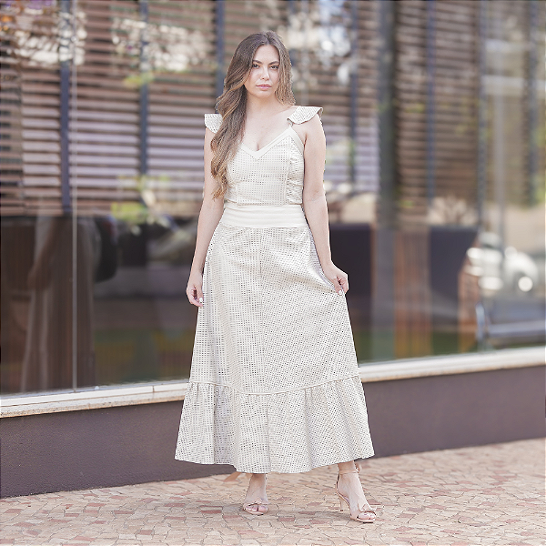 Vestido Couro Pelica Perfurado Off White - Karine Daher