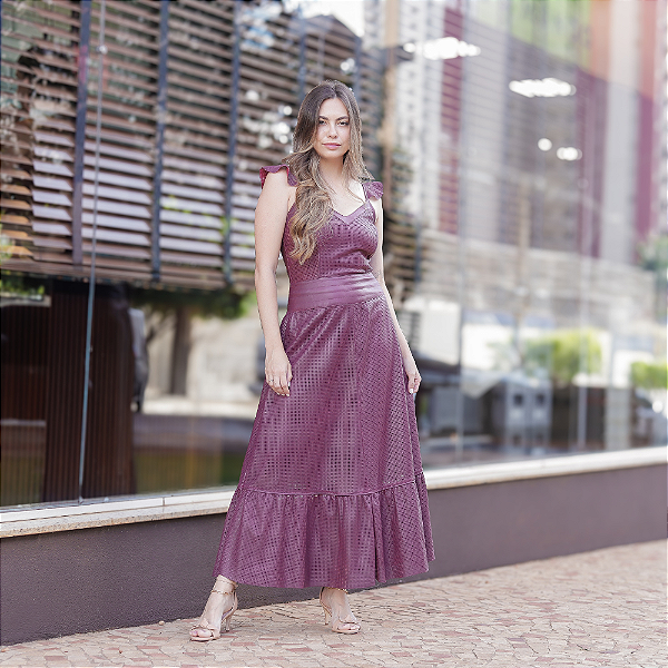 Vestido Couro Pelica Perfurado Marsala - Karine Daher