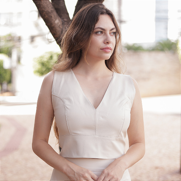 Blusa Couro Pelica Regata Zipper Off White - Karine Daher