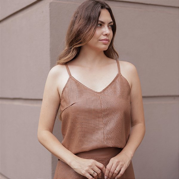 Regata Couro Pelica Perfurada Cappuccino - Karine Daher