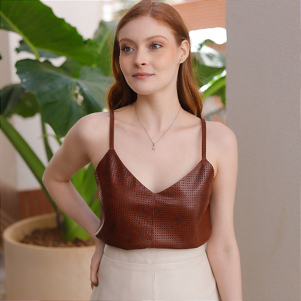 Blusa Couro Pelica Perfurada Zipper Whisk - Karine Daher