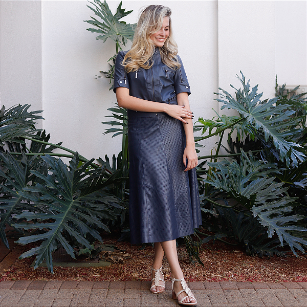 Casaqueto Couro Pelica Zipper Azul Marinho - Karine Daher