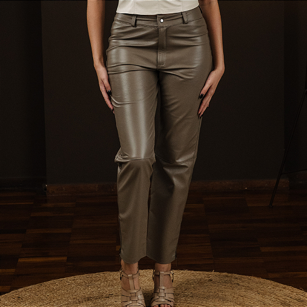 Calça Couro Pelica Skiny Zipper na Barra Fendi - Karine Daher