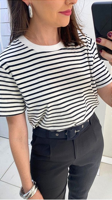 Camiseta de cotton listrada preto e branco