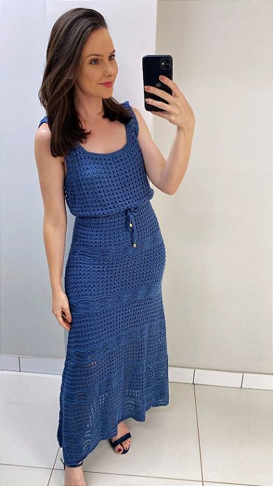 Vestido regata azul de tricot com forro avulso
