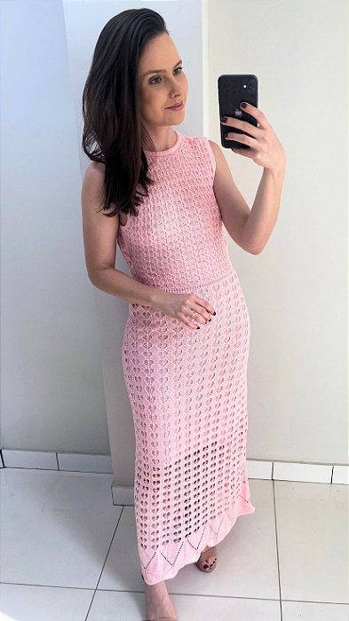 Vestido de tricot com decote nas costas rosa