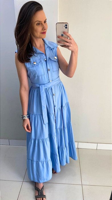 Vestido azul claro tipo chemise