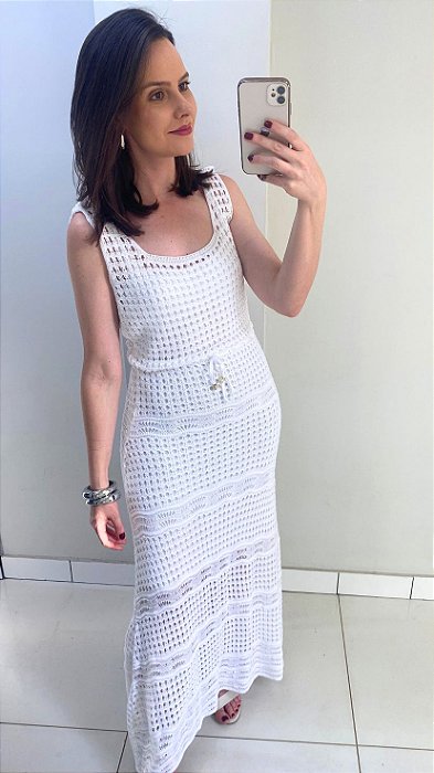 Vestido regata branco de tricot com forro avulso