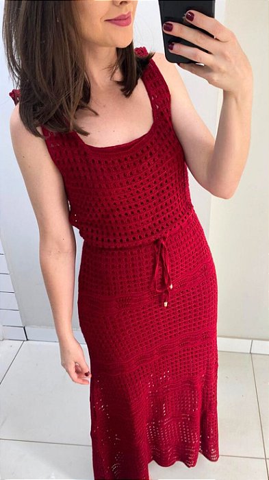 Vestido regata vermelho de tricot com forro avulso