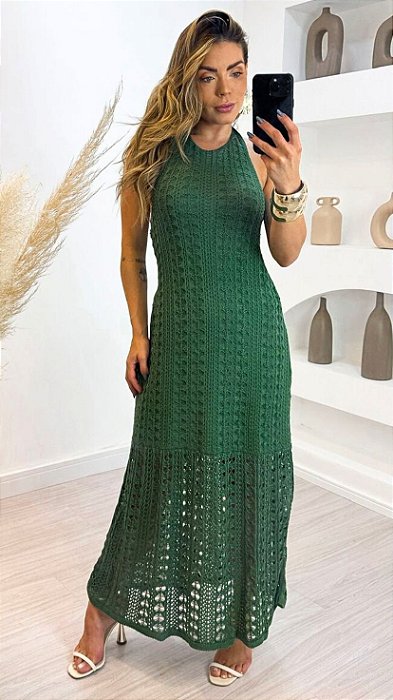 Vestido frente única de tricot verde