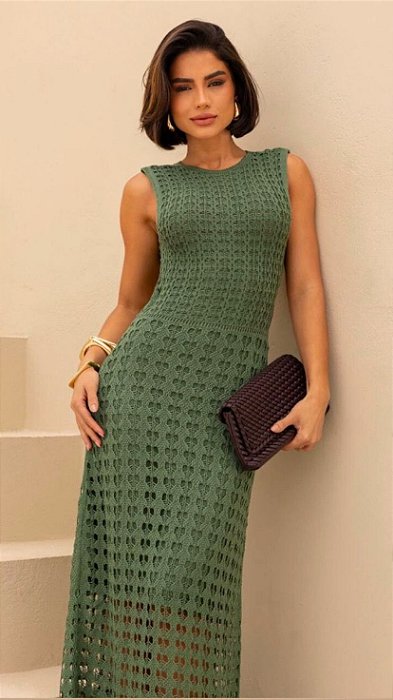 Vestido de tricot com decote nas costas verde