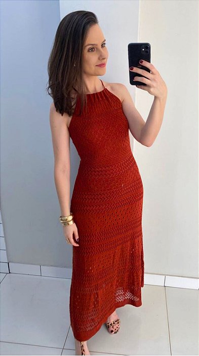 Vestido de tricot com amarração nas costas terracota
