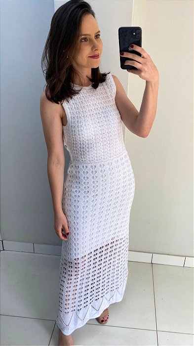 Vestido de tricot com decote nas costas branco