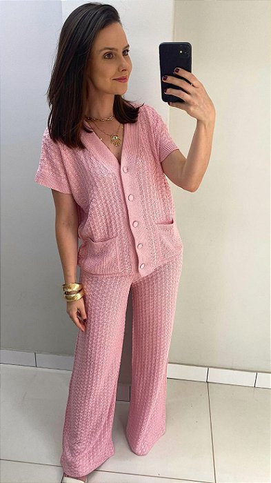 Conjunto tricot rosinha