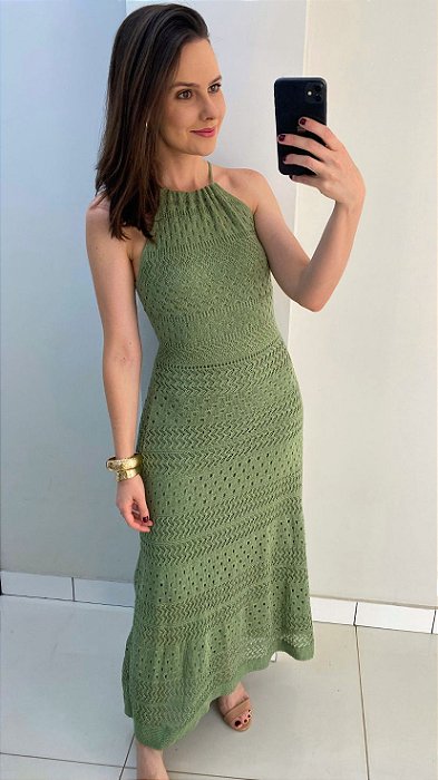 Vestido de tricot com amarração nas costas menta