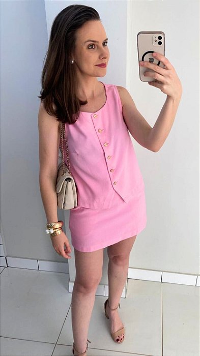 Conjunto saia shorts rosa