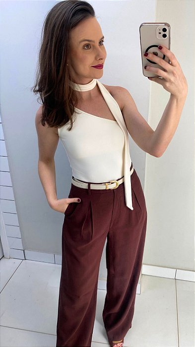 Body poliamida de um ombro só off white