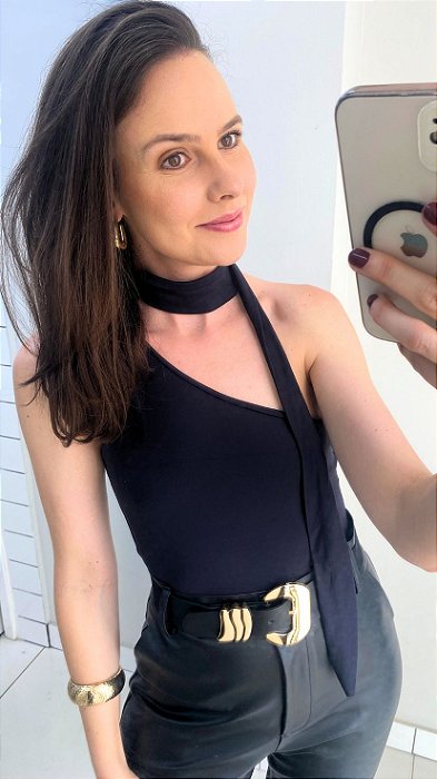 Body poliamida de um ombro só preto