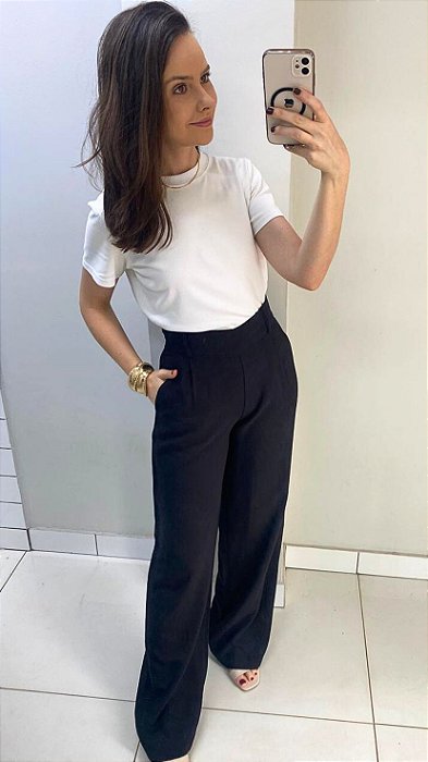 Calça marrant reta com zíper lateral preta