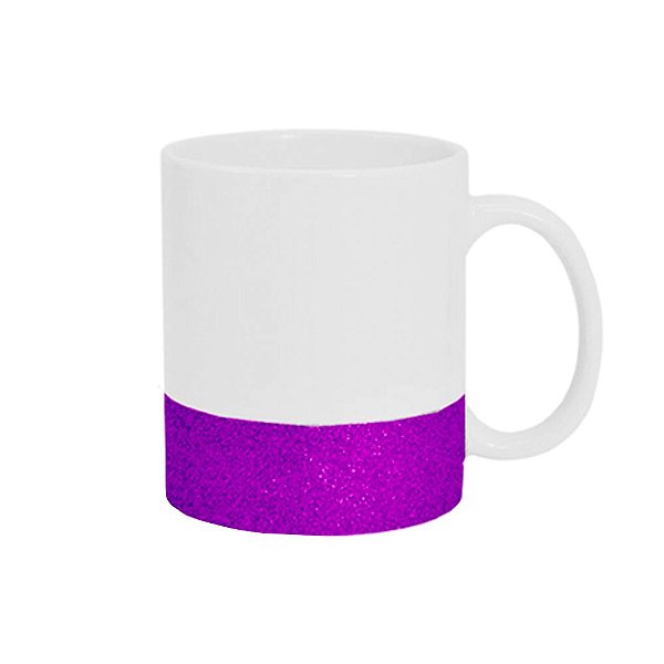 Caneca de Cerâmica Branca com Base Glitter Roxa– 325ml | Ideal para Sublimação