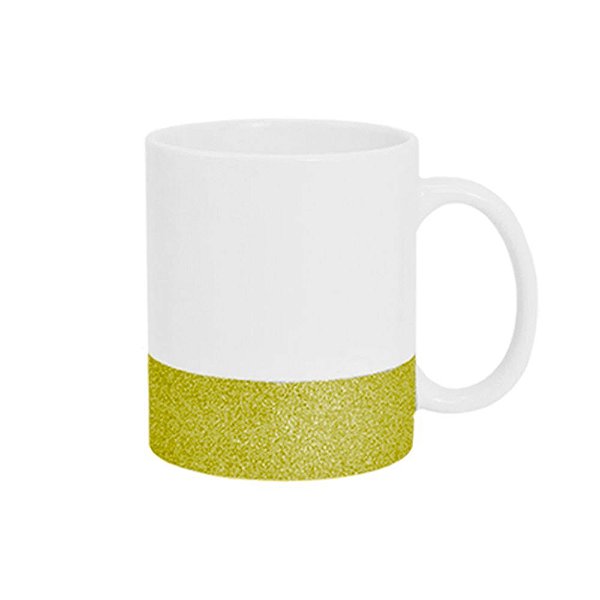 Caneca de Cerâmica Branca com Base Glitter Dourada– 325ml | Ideal para Sublimação