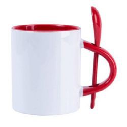 Caneca Branca c/ Colher Interior e Alça Colorida 325ml (P/ Sublimação)
