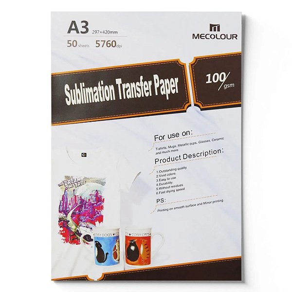 Papel Sublimático Mecolour A3 100g - 50 Folhas (P/ Sublimação)