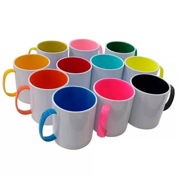 Caneca Polímero Alça e Interior Colorido - 325ml | Ideal para Sublimação