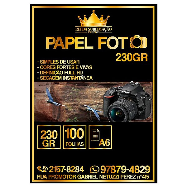 Papel Foto Glossy 230g A6 - 10x15 100 Folhas